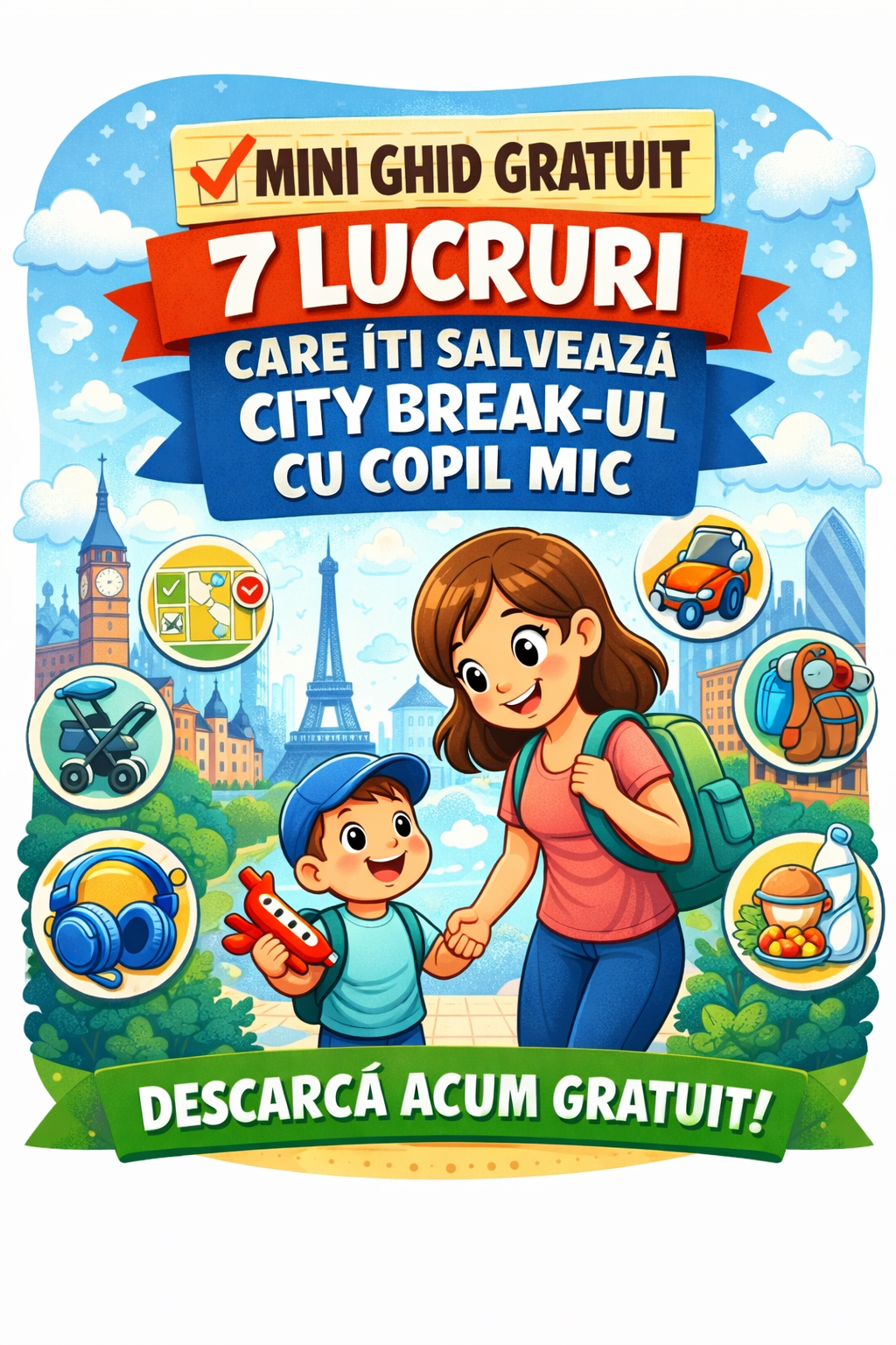 Mini ghid GRATUIT - 7 lucruri care iti salveaza city break-ul cu copil mic