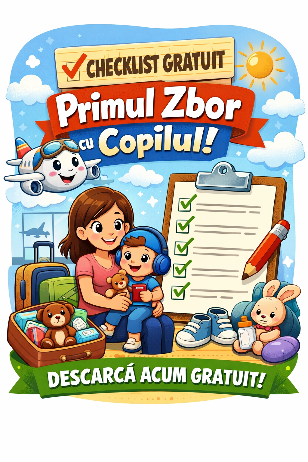 Checklist gratuit "Primul zbor cu copilul"