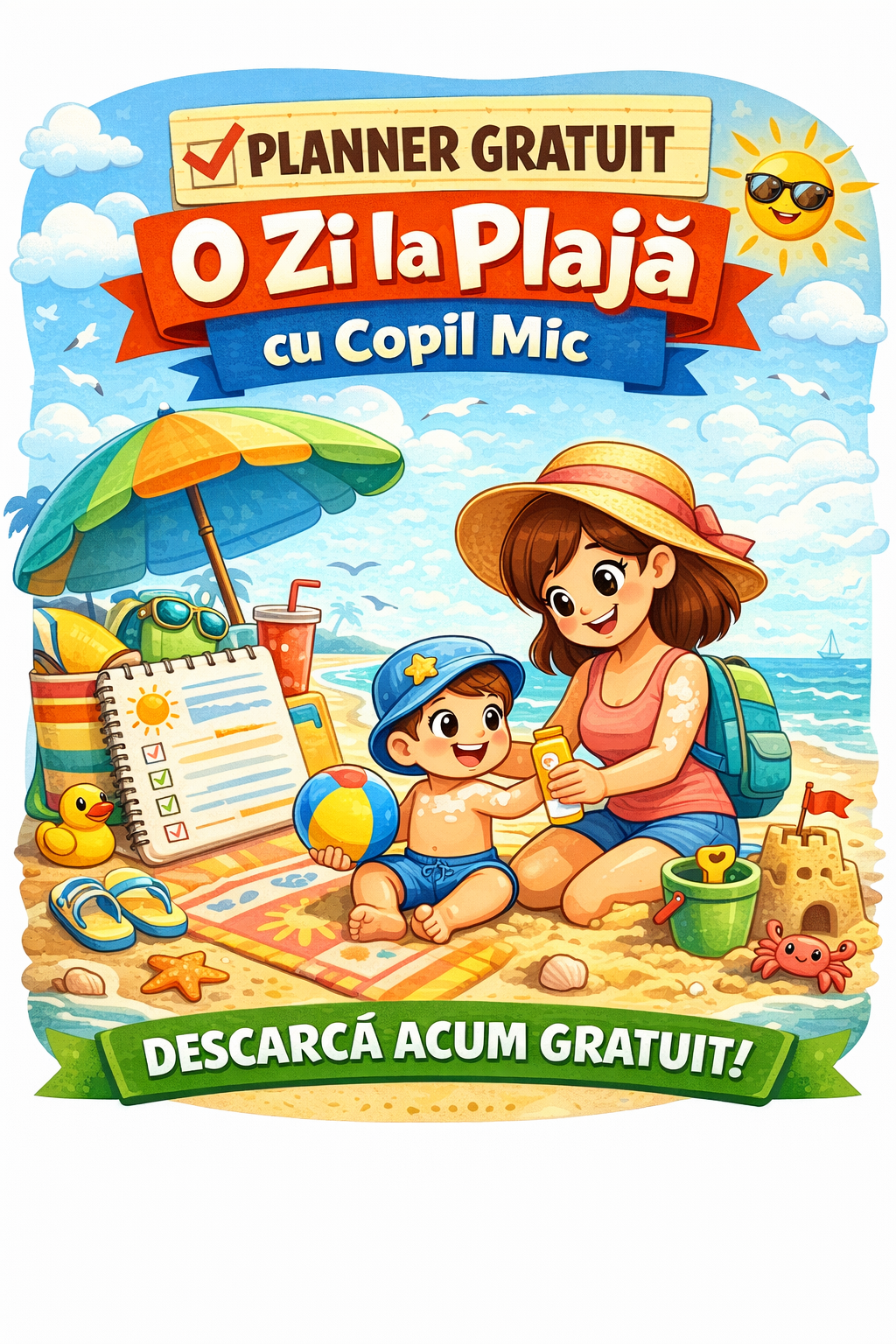 Planner GRATUIT - O zi la plaja cu copil mic